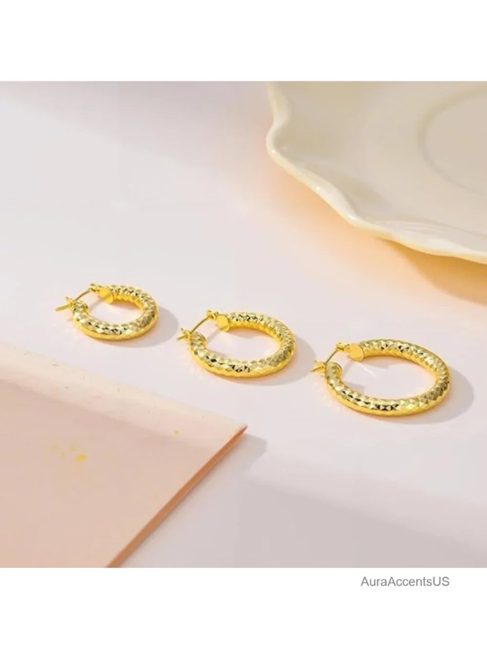 14K Gold Plated Wrinkle Texture Hoop Earrings for Women Hypoallergenic